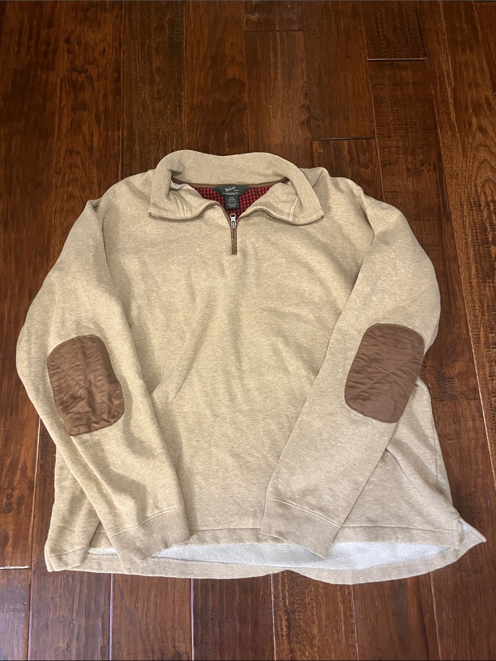 Woolrich Beige Quarter-Zip with Brown Elbow Patches